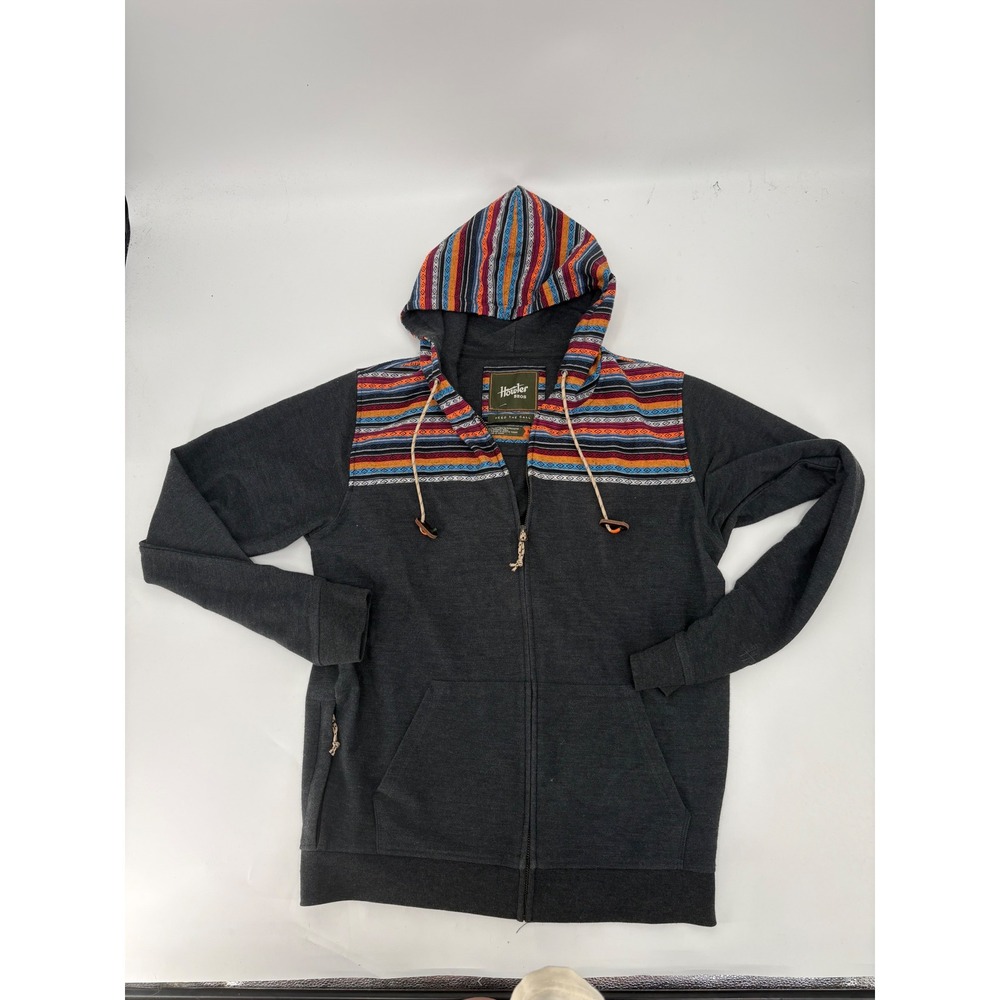 Howler Brothers Mens Full Zip Hoodie Serape Southwestern Stripe Charcoal Grey M